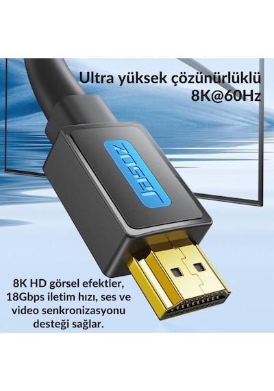 Polham Jasoz Altın Kaplama 2 Metre Hd Series 120hz 8k Hdmı To Hdmı 2.1v Hdmı Kablosu Görüntü Aktarım Kablosu