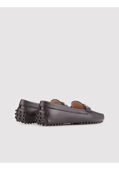 Hakiki Deri Siyah Kadın Loafer Siyah