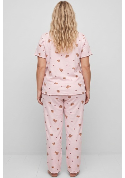 Siyah İnci Beden Fitilli Kaşkorse Örme Pijama Takım26120851 Pembe Ayıcık