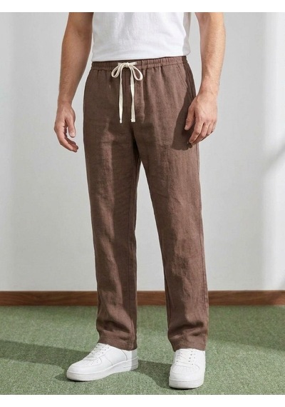 Danger Erkek Baggy Kalıp Beli Lastikli Pamuk Keten Görünümlü Pantolon Kahverengi 1007dngr