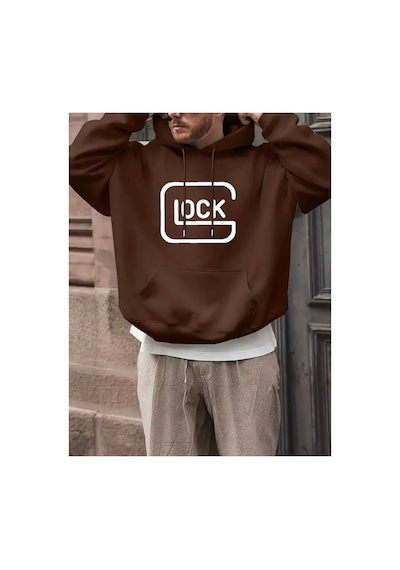 Medinenur Lock Baskılı Kapüşonlu Cepli Sweatshirt Kahverengi
