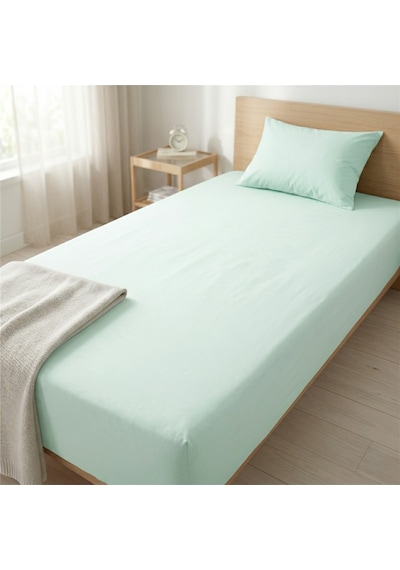 Maki Home %100 Pamuklu Açık Yeşil 90x190+50x70 Cm Tek Kişilik Lastikli Çarşaf Takımı Mint Yeşili