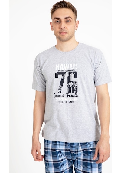 Tampap Erkek Pijama Takımı Kısa Kol Baskılı Takım 2170Kk Gri