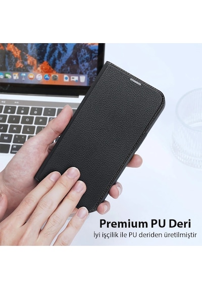 Dux Ducis Apple iPhone Uyumlu 14 Plus 6.7 Kılıf Skin X Pu Deri Manyetik Kapaklı Kılıf Magnetic Folio Case- 5775 Siyah
