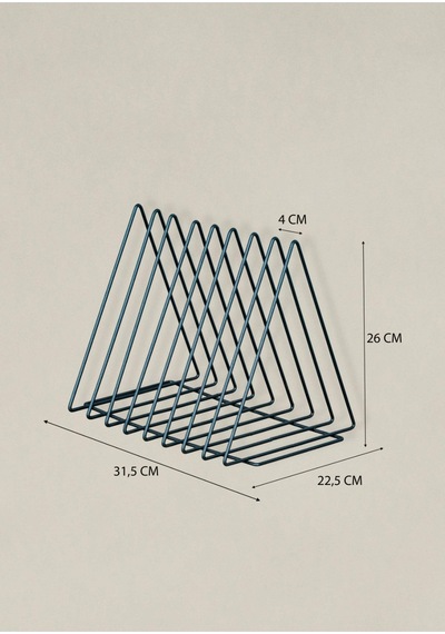 Uykula Üçgen Dekoratif Metal Dergilik Kitaplık Ve Plaklık Standı - Masaüstü Siyah Organizer 28x21x23 Cm