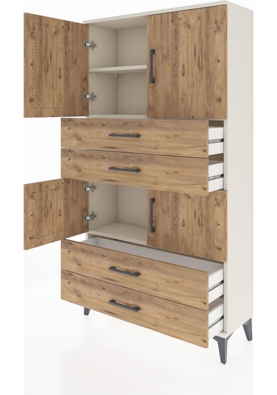 Arges Dolap 3 Raflı 4 Çekmeceli 4 Kapaklı 88x30x163 Aytaşı-çam Aytaşı