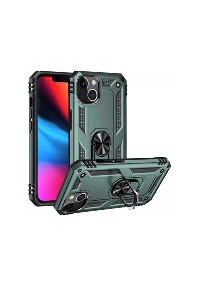 Durukar Apple iPhone Uyumlu 13 Kılıf Sofya Yüzüklü Silikon Kapak - Yeşil
