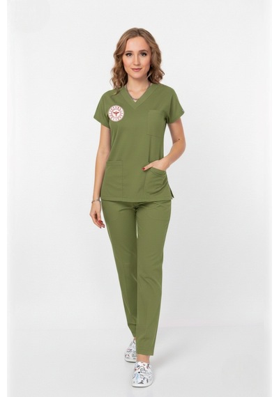 Unisex Çimen Yeşili Eczacı Scrubs Üniforma Takım Grasshopper Sağlık Bakanlığı Yeni Yön. Uygun Çimen Yeşili