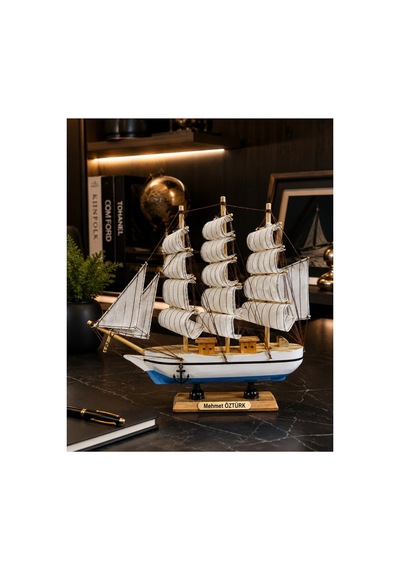 İsime Kişiye Özel Dekoratif Premium Ahşap El Yapımı Yelkenli Gemi Maketi 30 X 30cm Biblo Hediye 530e