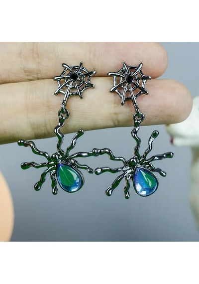 Dükkan Design Y2k Örümcek Detaylı Gotik Küpe Gümüş