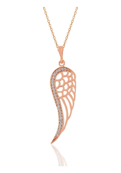 Gümüş Rose Zirkon Taşlı Sol Yanım Kanat Kolye