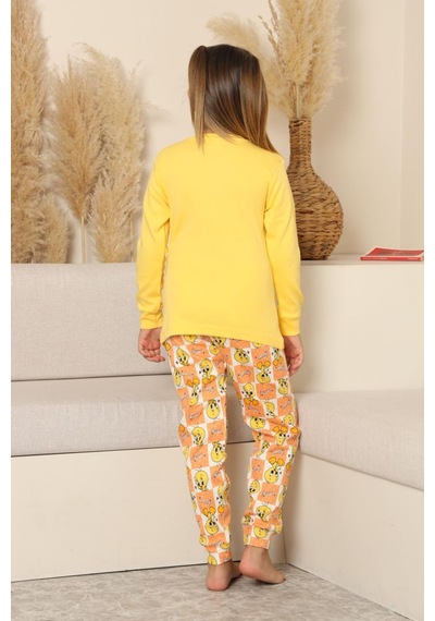 Miniğimin Cicileri Sevimli Civciv Baskılı Kız Çocuk Pijama Ta... Sarı