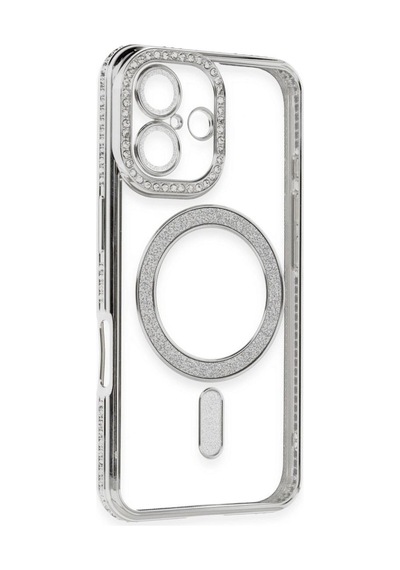 Apple İphone 16 Kılıf Joke Simli Magneticsafe Kılıf - Gümüş Çok Renkli