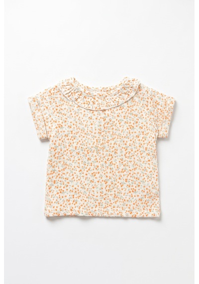Tiffany Baby & Kids Müslin Orange Flower Tasarımlı Yaka Fırfırlı Üst Ekru