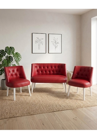 Milano 2+1+1 Deri Çay Seti Koltuk Takımı Ofis Bekleme Takımı Beyaz Ahşap Ayaklı - Kırmızı Milano 2+1+1 Deri Çay Seti Koltuk Takımı Ofis Bekleme Takımı Beyaz Ahşap Ayaklı - Kırmızı