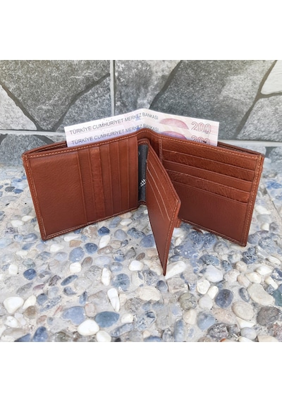 Gvnbag Hakiki Deri Erkek Yatay Büyük Boy Taba Cüzdan Gvn-0136