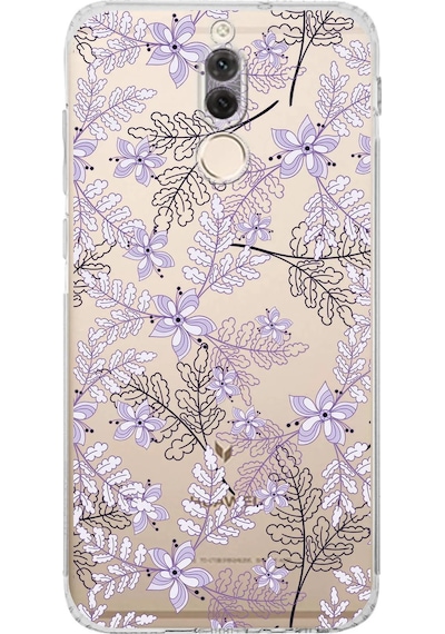 Huawei Mare 10 Lite Uyumlu Kamera Korumalı Floral Lila Tasarımlı Şeffaf Silikon Kılıf