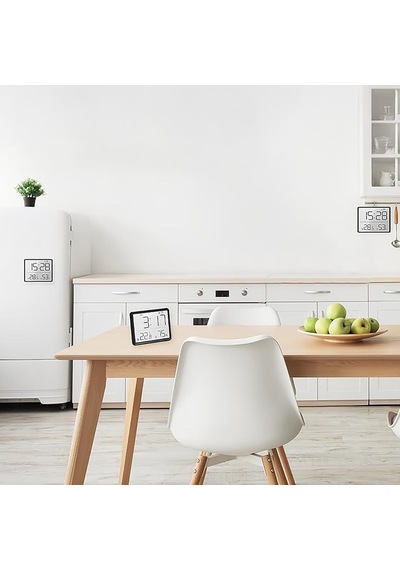 Mıknatıslı Lcd Dijital Ekran 9x7 Cm Pilli Mini Saat Alarm Saat Nem Göstergesi Sıcaklık Ölçer