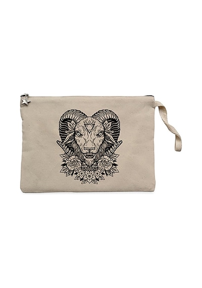 Baphomet Flowers Krem Clutch Astarlı Cüzdan / El Çantası Krem