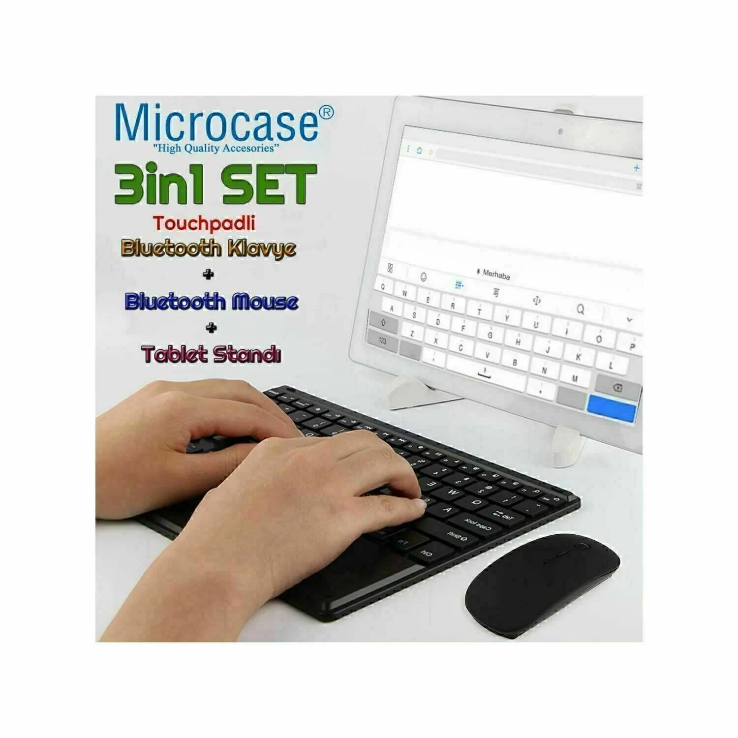 Microcase Samsung Active 4 Pro / Active 5 Pro 10.1'' İle Uyumlu Bluetooth Touchpad Klavye Tr Sticker +bluetooth Mouse+tablet Standı- Al2766 Diğer