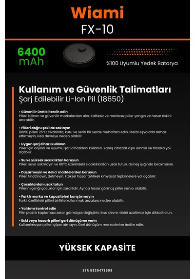 Wiami Fx 10 6400mAh Robot Süpürge Bataryası
