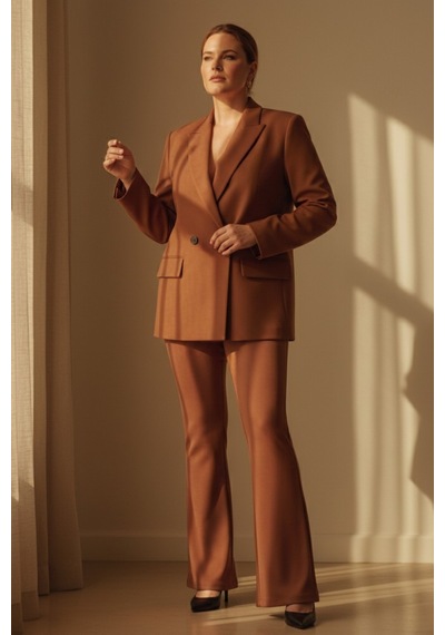 Hanezza Çift Düğmeli Blazer Ceket Plus Size Kiremit - 789093682 Kiremit