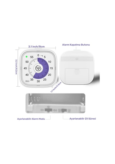Npo Npt31b Mutfak,ders,yemek İçin 60dk Analog Alarm Zamanlayıcı,pomodoro Öğrenci Motivasyon Saati