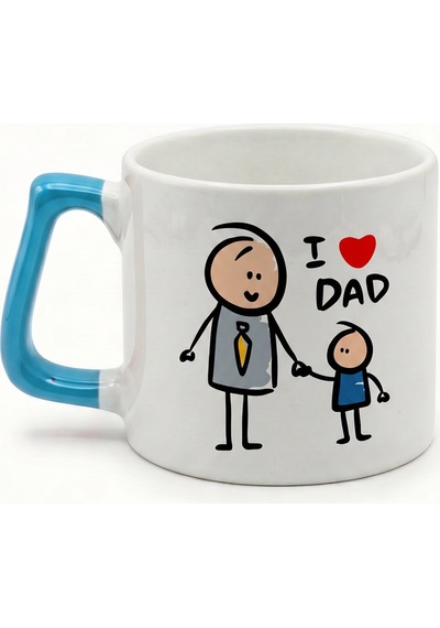 Babaya Özel I Love Dad Yazılı Kupa Bardak - Komik Tasarım Baskılı Seramik Hediye Kupa Bardak Çok Renkli