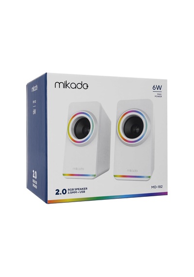Mikado Md-182 2.0 3w 2 Rgb Aydınlatmalı Usb + 3.5mm Usb 5v 3.5mm Aux Girişi, Ses Kontrolü Ses Sistemleri, Pc, Müzik Çalarlar Speaker Usb Port 2 X 2 Hoparlör Beyaz