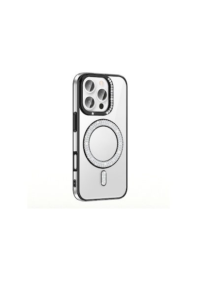 Apple Uyumlu iPhone 16 Pro Max Kılıf Pırlanta Taş Tasarımlı M-safe Şarj Özellikli Zore Karetta Silikon Kapak Siyah