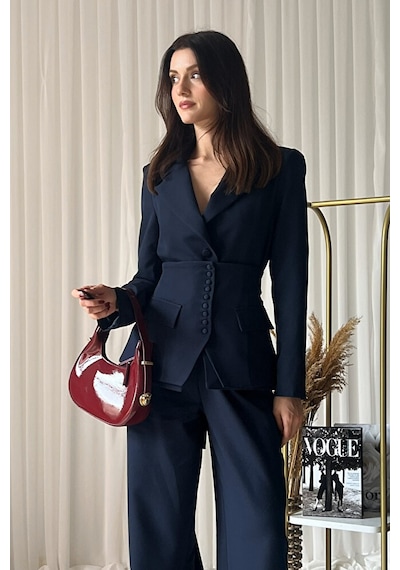 Üçlü Blazer Korse Pantolon Takım Lacivert