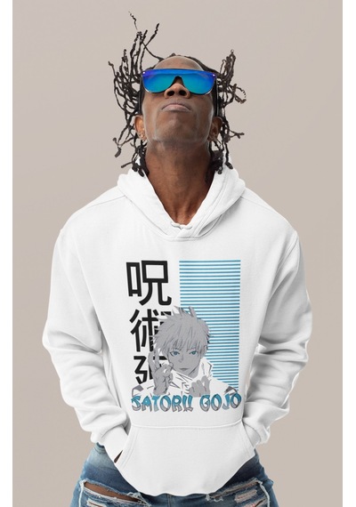 Sevbano Satoru Gojo Baskılı Unisex Oversize Jujutsu Kaisen Anime Dizi Kar beyaz