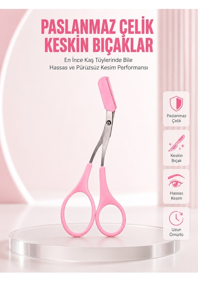 Taraklı Kaş Düzeltme Makası Hassas Şekillendirme Ve Kolay Kullanım - Lisinya Pembe