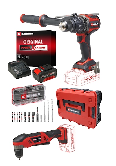 Einhell Profesyonel TP-CD 18/120 Li-i Bl Akülü Darbeli Vidalama + TE-AD 18 Li Dik Açılı Vidalama Seti 4AH Starter Kit 18 Parça S-case Uç Seti + Saklama Çantası Dahil