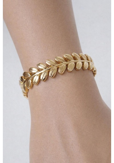 Yaprak Tasarım Gold Kelepçe Bileklik 6 Cm Altın Altın