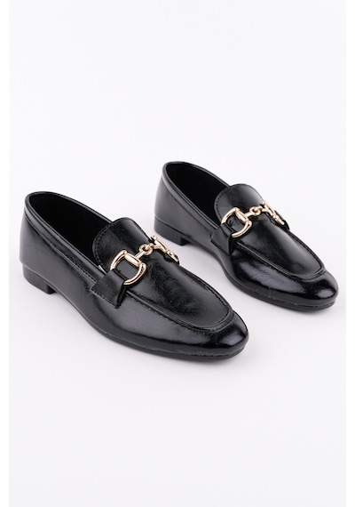 Muggo Stride Metal Tokalı Kadın Günlük Loafer Ayakkabı Siyah