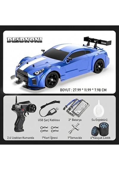 Uzaktan Kumandalı 4x4 Rc Drift Arabası Işıklı Buhar Efektli Duman Atan Şarjlı Çift Bataryalı 1:16 Çok Renkli