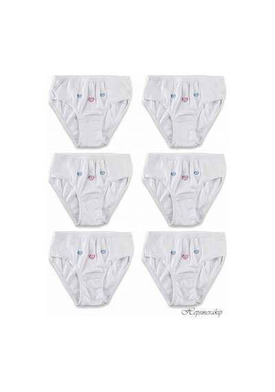 Hepsine Rakip Tutku Kız Çocuk İnce Bel İşlemeli Bato Külot 6'lı Paket %100 Pamuk Tkc0821 Beyaz
