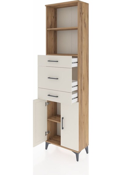 Arges Dolap 3 Raflı 3 Çekmeceli 2 Kapaklı 60x30x221 Çam-aytaşı Atlas Çam
