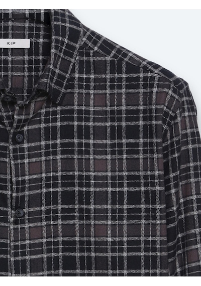 Kip Kahverengi Kareli Regular Fit Uzun Dokuma Casual %100 Pamuk Gömlek