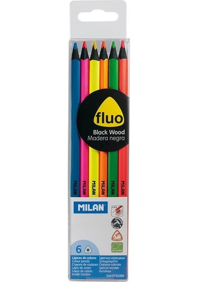 Mılan 752306 Black Wood Fluo Kuru Boya Kalemi 6lı