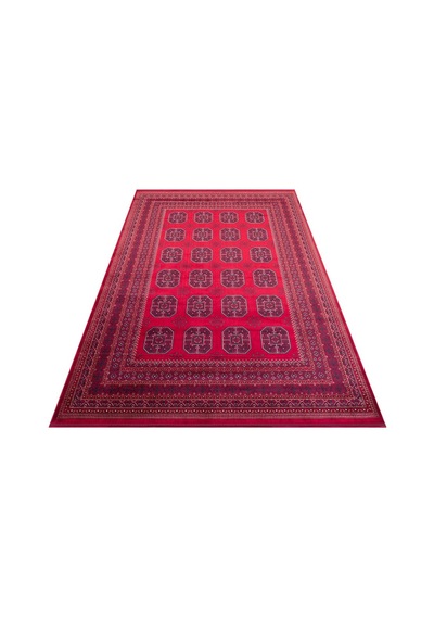 Eko Halı Herat Her 02 Red Afgan Desenli Viskon Sıkı Dokuma Kaymaz Tabanlı İnce Makine Halısı Kırmızı