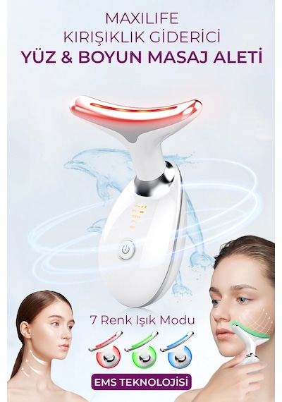 Boyun Ve Yüz Masaj Cihazı Led Işıklı, Ems Mikro Akım, Isıtmalı & Titreşimli Beyaz