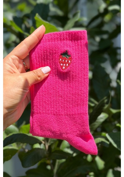 Lousocks Unisex Çilek Ve Muz Nakışlı 2'li Tenis Spor Çorap Çok Renkli