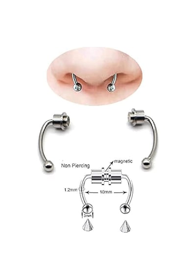 Gümüş Renk Burun Ucu Mıknatıslı Septum Piercing Fake Deliksiz Küpe