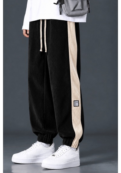 Genius Store Erkek Fitilli Kadife Pantolon Lastikli Rahat Kalıp Spor Pantolon Robalı-kadifepant Siyah