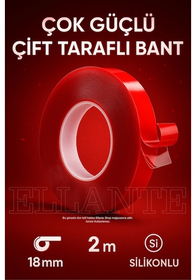 Ekstra Güçlü Çift Taraflı Iz Bırakmaz Şeffaf Çok Amaçlı Tamir Silikon Bant Montaj Bandı 18mm X 2mt Diğer