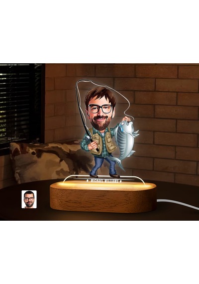 Bk Gift Kişiye Özel Balıkçı Karikatürlü Dekoratif 3d Biblo Led Işıklı Gece Lambası-1, Arkadaşa Hediye Kobitmeyen138299 Bk Gift