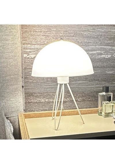 Haus Tripod Metal Ayaklı Opak Mika Mantar Başlıklı Abajur Her Yöne Işık Veren Masa Lambası Beyaz