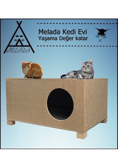 Melada Kedi Evi Dış Ortam Uygun Ahşap Kedi Evi 57x40x28 Cm